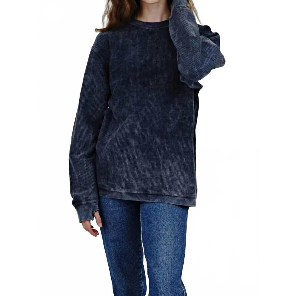 NEW ROYCE BRAND comfy corduroy crewneck pull over in navy